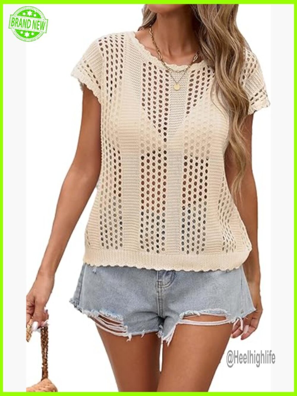 Crochet Knit Swimsuit Coverup Beach Vest Crew Neck Hollow Out Tank Top